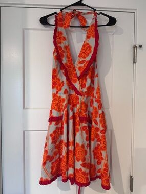 Sleeveless Orange Floral Halter Apron